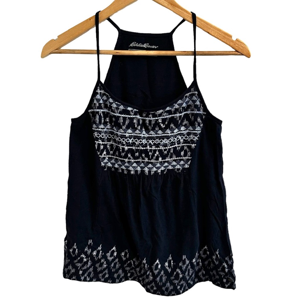 Eddie Bauer Boho Tank Top Navy Blue Aztec Stitching Adjustable Strap XS